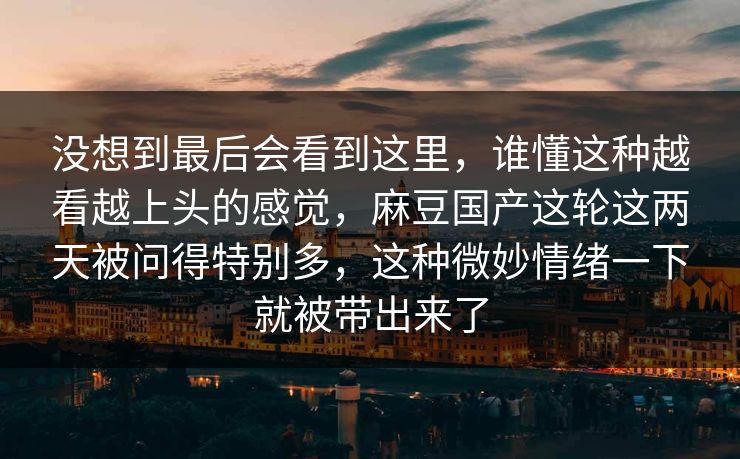 没想到最后会看到这里，谁懂这种越看越上头的感觉，麻豆国产这轮这两天被问得特别多，这种微妙情绪一下就被带出来了